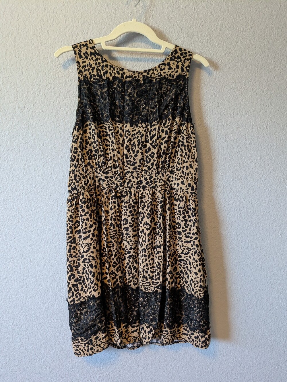 UP by Ultra Pink Leopard Print Mini Dress with Black Lace Sleeveless Sundress XL - Picture 8 of 11